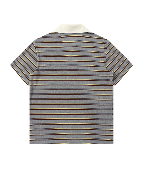 SOLEW（ソル）の「ワンボタンピケTシャツ_グレーストライプ（ポロシャツ・メンズ・その他・SMALL/MEDIUM/LARGE/X-LARGE）」の2枚目の写真