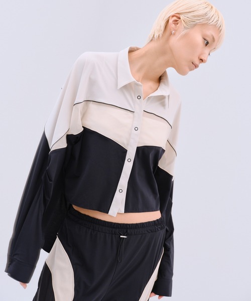 THINGS THAT MATTER(シングス ザット マター)の「MESH BLOCKING STRETCH SHIRT / メッシュ ブロッキング ストレッチ シャツ(シャツ/ブラウス・レディース・ブラウン/ホワイト×ブラック・FREE)」の2枚目の写真