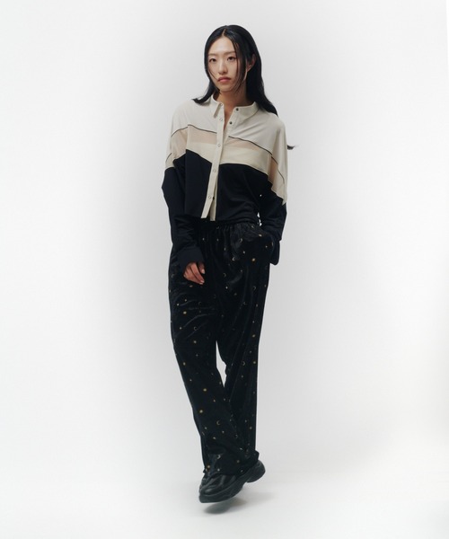 THINGS THAT MATTER(シングス ザット マター)の「MESH BLOCKING STRETCH SHIRT / メッシュ ブロッキング ストレッチ シャツ(シャツ/ブラウス・レディース・ブラウン/ホワイト×ブラック・FREE)」の4枚目の写真