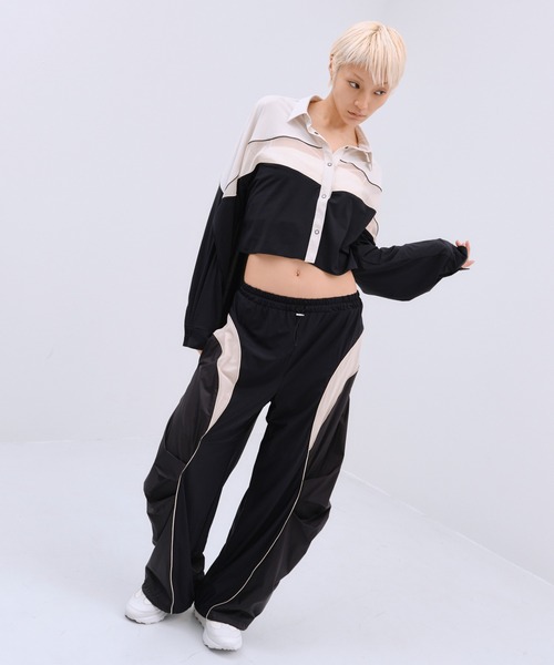 THINGS THAT MATTER(シングス ザット マター)の「MESH BLOCKING STRETCH SHIRT / メッシュ ブロッキング ストレッチ シャツ(シャツ/ブラウス・レディース・ブラウン/ホワイト×ブラック・FREE)」の7枚目の写真
