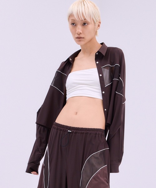THINGS THAT MATTER(シングス ザット マター)の「MESH BLOCKING STRETCH SHIRT / メッシュ ブロッキング ストレッチ シャツ(シャツ/ブラウス・レディース・ブラウン/ホワイト×ブラック・FREE)」の17枚目の写真
