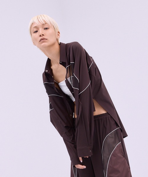THINGS THAT MATTER(シングス ザット マター)の「MESH BLOCKING STRETCH SHIRT / メッシュ ブロッキング ストレッチ シャツ(シャツ/ブラウス・レディース・ブラウン/ホワイト×ブラック・FREE)」の16枚目の写真
