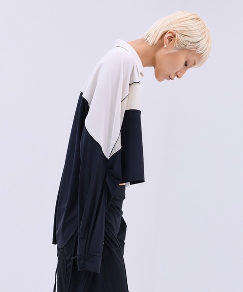 THINGS THAT MATTER(シングス ザット マター)の「MESH BLOCKING STRETCH SHIRT / メッシュ ブロッキング ストレッチ シャツ(シャツ/ブラウス・レディース・ブラウン/ホワイト×ブラック・FREE)」の9枚目の写真