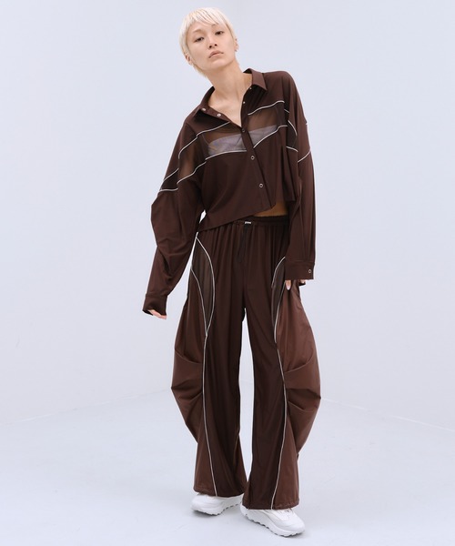 THINGS THAT MATTER(シングス ザット マター)の「MESH BLOCKING STRETCH SHIRT / メッシュ ブロッキング ストレッチ シャツ(シャツ/ブラウス・レディース・ブラウン/ホワイト×ブラック・FREE)」の15枚目の写真