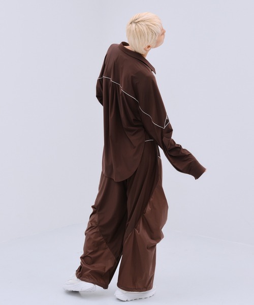 THINGS THAT MATTER(シングス ザット マター)の「MESH BLOCKING STRETCH SHIRT / メッシュ ブロッキング ストレッチ シャツ(シャツ/ブラウス・レディース・ブラウン/ホワイト×ブラック・FREE)」の13枚目の写真