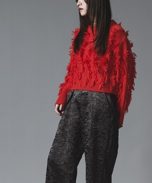 W:Huku(フーク)の「フリンジ ジャガード ショート ニット / Fringe Jacquard Short Knit(ニット/セーター・レディース・グレー/レッド/ホワイト系その他/ブラック・FREE)」の7枚目の写真
