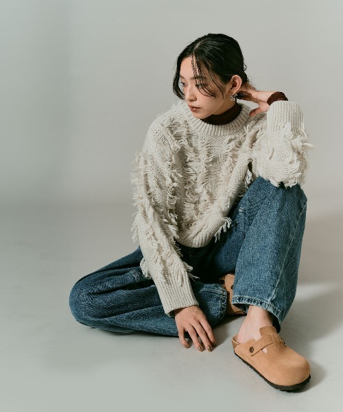 W:Huku(フーク)の「フリンジ ジャガード ショート ニット / Fringe Jacquard Short Knit(ニット/セーター・レディース・グレー/レッド/ホワイト系その他/ブラック・FREE)」の10枚目の写真