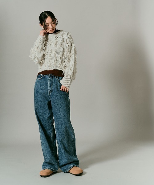 W:Huku(フーク)の「フリンジ ジャガード ショート ニット / Fringe Jacquard Short Knit(ニット/セーター・レディース・グレー/レッド/ホワイト系その他/ブラック・FREE)」の11枚目の写真