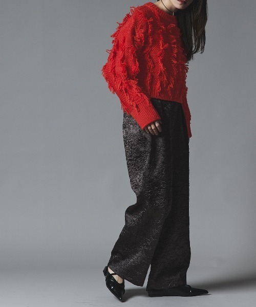 W:Huku(フーク)の「フリンジ ジャガード ショート ニット / Fringe Jacquard Short Knit(ニット/セーター・レディース・グレー/レッド/ホワイト系その他/ブラック・FREE)」の16枚目の写真