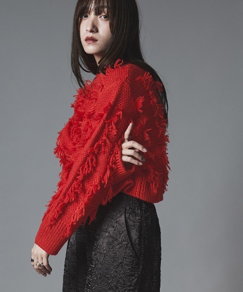W:Huku(フーク)の「フリンジ ジャガード ショート ニット / Fringe Jacquard Short Knit(ニット/セーター・レディース・グレー/レッド/ホワイト系その他/ブラック・FREE)」の17枚目の写真