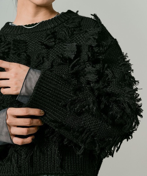 W:Huku(フーク)の「フリンジ ジャガード ショート ニット / Fringe Jacquard Short Knit(ニット/セーター・レディース・グレー/レッド/ホワイト系その他/ブラック・FREE)」の18枚目の写真