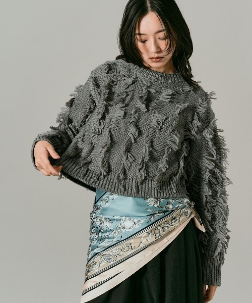 W:Huku(フーク)の「フリンジ ジャガード ショート ニット / Fringe Jacquard Short Knit(ニット/セーター・レディース・グレー/レッド/ホワイト系その他/ブラック・FREE)」の19枚目の写真