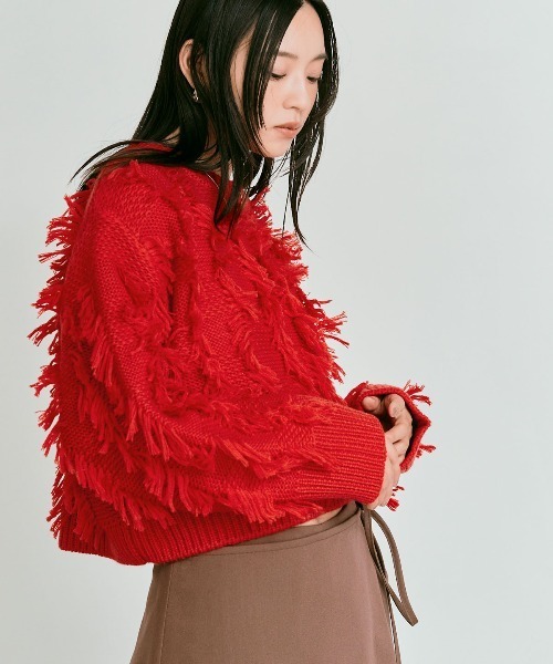 W:Huku(フーク)の「フリンジ ジャガード ショート ニット / Fringe Jacquard Short Knit(ニット/セーター・レディース・グレー/レッド/ホワイト系その他/ブラック・FREE)」の20枚目の写真