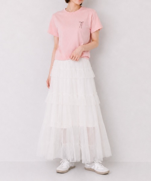 &soiree(アンドソワレ)の「【シルエット選べる2サイズ】ロゴデザインリボンTシャツ(Tシャツ/カットソー・レディース・ピンク/ホワイト/ネイビー・FREE/MEDIUM)」の9枚目の写真