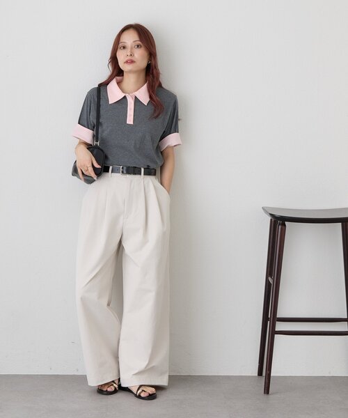 DISCOAT(ディスコート)の「【WEB限定】配色ポロプルオーバー(Tシャツ/カットソー・レディース・ブラウン/チャコールグレー・MEDIUM)」の13枚目の写真