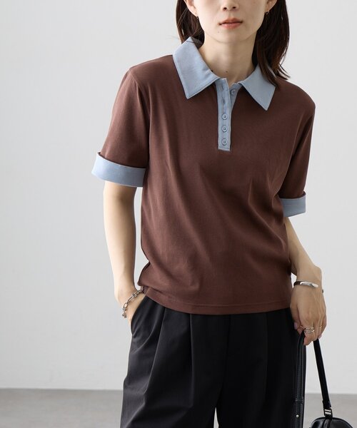 DISCOAT(ディスコート)の「【WEB限定】配色ポロプルオーバー(Tシャツ/カットソー・レディース・ブラウン/チャコールグレー・MEDIUM)」の19枚目の写真
