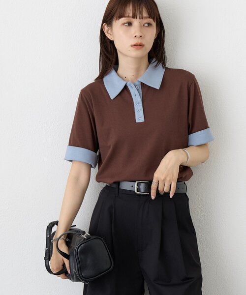 DISCOAT(ディスコート)の「【WEB限定】配色ポロプルオーバー(Tシャツ/カットソー・レディース・ブラウン/チャコールグレー・MEDIUM)」の20枚目の写真