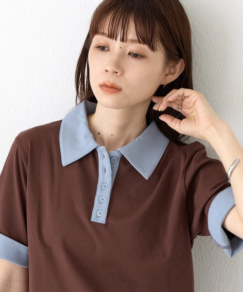 DISCOAT(ディスコート)の「【WEB限定】配色ポロプルオーバー(Tシャツ/カットソー・レディース・ブラウン/チャコールグレー・MEDIUM)」の21枚目の写真