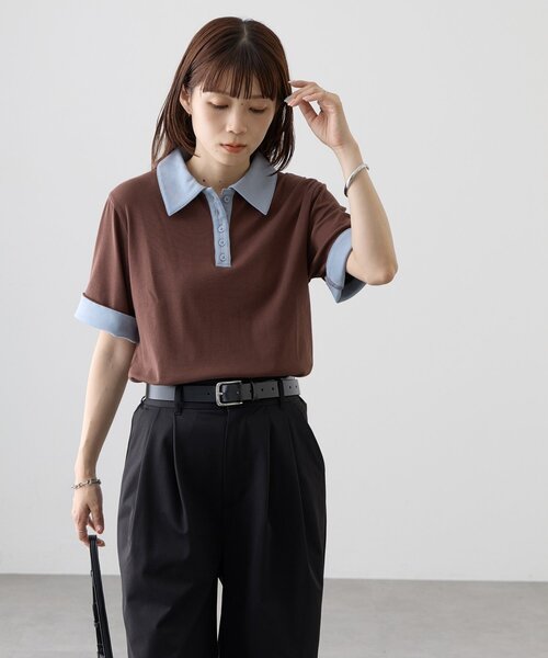 DISCOAT(ディスコート)の「【WEB限定】配色ポロプルオーバー(Tシャツ/カットソー・レディース・ブラウン/チャコールグレー・MEDIUM)」の22枚目の写真