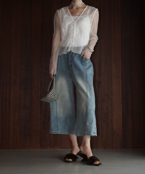 chuclla(チュクラ)の「クロップドワイドデニムパンツ chw26s375(その他パンツ・レディース・ブルー・S/M/L)」の2枚目の写真