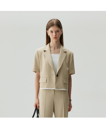 [W][COUTURE]裾配色クロップ半袖ジャケット - 2カラー