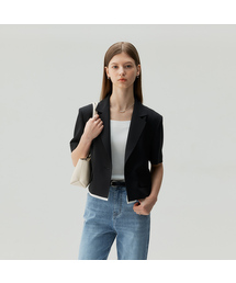 [W][COUTURE]裾配色クロップ半袖ジャケット - 2カラー
