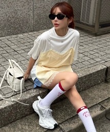 LACE CAMI TRIM TSHIRT/レースキャミトリムTシャツ