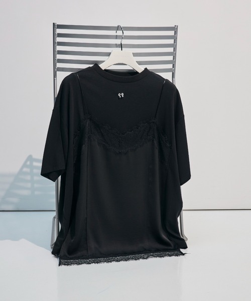 JOSE MOON（ジョゼムーン）の「LACE CAMI TRIM TSHIRT/レースキャミトリムTシャツ（Tシャツ/カットソー・レディース・ブラック/ホワイト/グレー/イエロー系その他・FREE）」の3枚目の写真