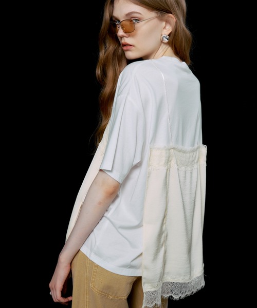 JOSE MOON（ジョゼムーン）の「LACE CAMI TRIM TSHIRT/レースキャミトリムTシャツ（Tシャツ/カットソー・レディース・ブラック/ホワイト/グレー/イエロー系その他・FREE）」の15枚目の写真