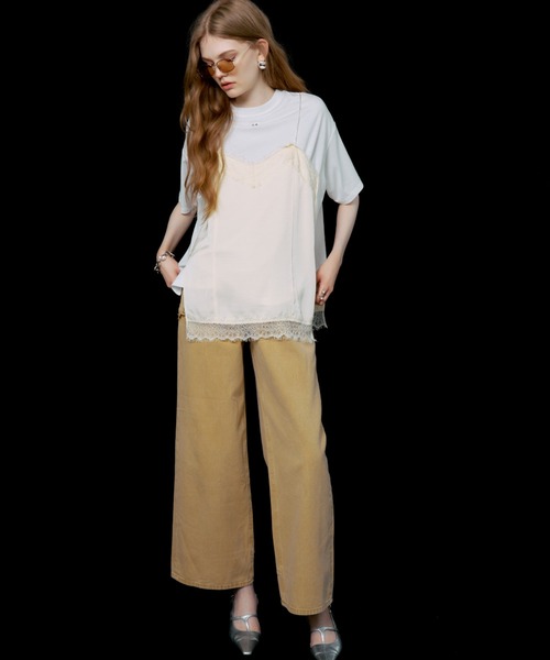 JOSE MOON（ジョゼムーン）の「LACE CAMI TRIM TSHIRT/レースキャミトリムTシャツ（Tシャツ/カットソー・レディース・ブラック/ホワイト/グレー/イエロー系その他・FREE）」の20枚目の写真