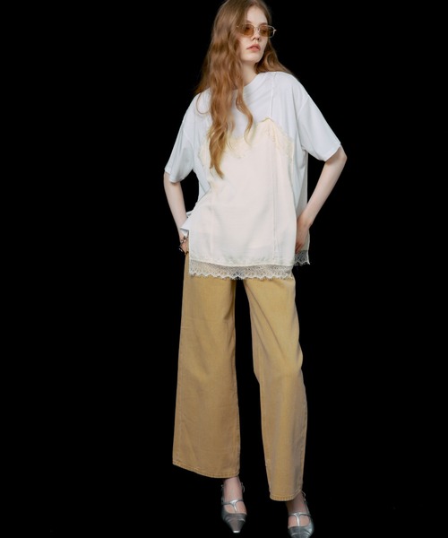 JOSE MOON（ジョゼムーン）の「LACE CAMI TRIM TSHIRT/レースキャミトリムTシャツ（Tシャツ/カットソー・レディース・ブラック/ホワイト/グレー/イエロー系その他・FREE）」の19枚目の写真