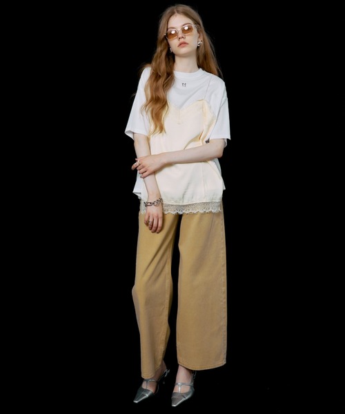 JOSE MOON（ジョゼムーン）の「LACE CAMI TRIM TSHIRT/レースキャミトリムTシャツ（Tシャツ/カットソー・レディース・ブラック/ホワイト/グレー/イエロー系その他・FREE）」の18枚目の写真