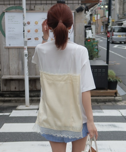 JOSE MOON（ジョゼムーン）の「LACE CAMI TRIM TSHIRT/レースキャミトリムTシャツ（Tシャツ/カットソー・レディース・ブラック/ホワイト/グレー/イエロー系その他・FREE）」の6枚目の写真