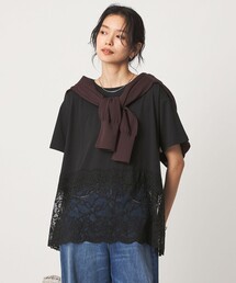 【WEB限定】<at ease>イレヘム レース ドッキング ショートスリーブ カットソー