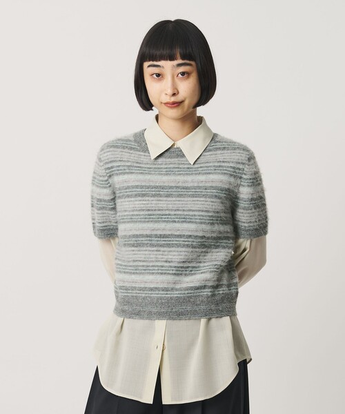 BEAUTY&YOUTH UNITED ARROWS(ビューティーアンドユースユナイテッドアローズ)の「アルパカブレンド フェザーヤーン ボーダー ニットプルオーバー(ニット/セーター・レディース・ライトグレー/ダークブラウン・FREE)」の3枚目の写真
