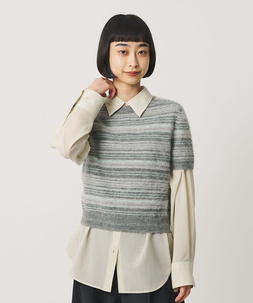 BEAUTY&YOUTH UNITED ARROWS(ビューティーアンドユースユナイテッドアローズ)の「アルパカブレンド フェザーヤーン ボーダー ニットプルオーバー(ニット/セーター・レディース・ライトグレー/ダークブラウン・FREE)」の4枚目の写真