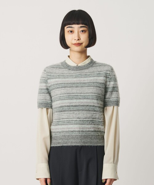 BEAUTY&YOUTH UNITED ARROWS(ビューティーアンドユースユナイテッドアローズ)の「アルパカブレンド フェザーヤーン ボーダー ニットプルオーバー(ニット/セーター・レディース・ライトグレー/ダークブラウン・FREE)」の9枚目の写真