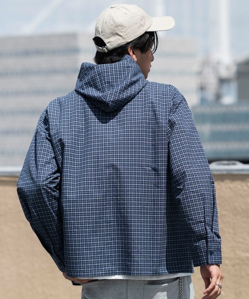 WEGO（ウィゴー）の「WEGO/【26年秋冬新作】ミニチェックフードシャツ（シャツ/ブラウス・メンズ・ブラック/ネイビー・LARGE/MEDIUM）」の10枚目の写真