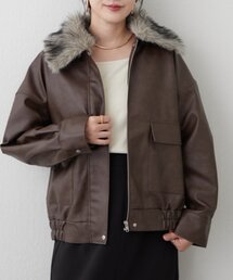 【衿取り外し可能】ミックスファー付合皮ブルゾン