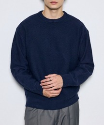【ストレッチ性あり】テクスチャークルーネックニットトップス 秋服 冬服 手洗い可能 毛5%