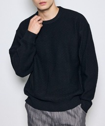 【ストレッチ性あり】テクスチャークルーネックニットトップス 秋服 冬服 手洗い可能 毛5%