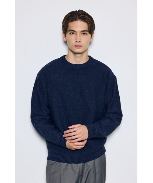 AZUL by moussy(アズールバイマウジー)の「【ストレッチ性あり】テクスチャークルーネックニットトップス 秋服 冬服 手洗い可能 毛5%(ニット/セーター・メンズ・ネイビー/ブラック/ライトグレー・LARGE/MEDIUM)」の9枚目の写真