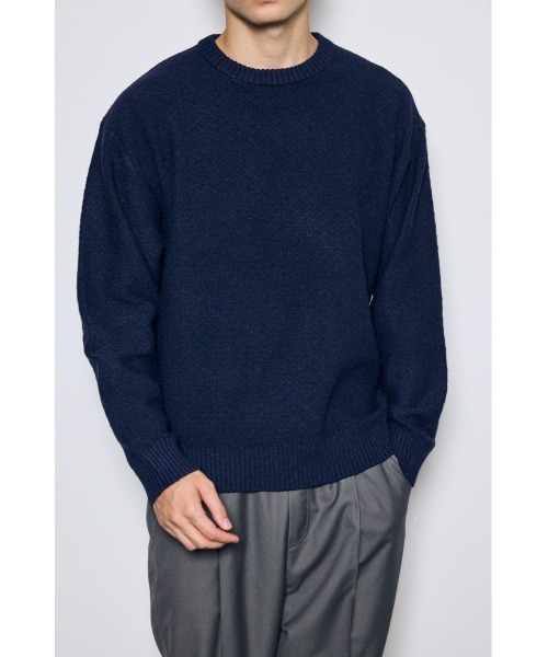 AZUL by moussy(アズールバイマウジー)の「【ストレッチ性あり】テクスチャークルーネックニットトップス 秋服 冬服 手洗い可能 毛5%(ニット/セーター・メンズ・ネイビー/ブラック/ライトグレー・LARGE/MEDIUM)」の11枚目の写真