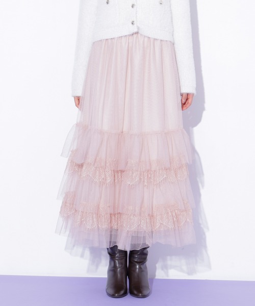 JILL by JILL STUART（ジルバイジルスチュアート）の「チュール×レースティアードスカート（スカート・レディース・グレー/ピンク/ホワイト・FREE）」の15枚目の写真