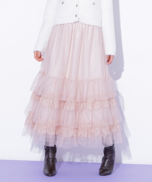 JILL by JILL STUART（ジルバイジルスチュアート）の「チュール×レースティアードスカート（スカート・レディース・グレー/ピンク/ホワイト・FREE）」の16枚目の写真