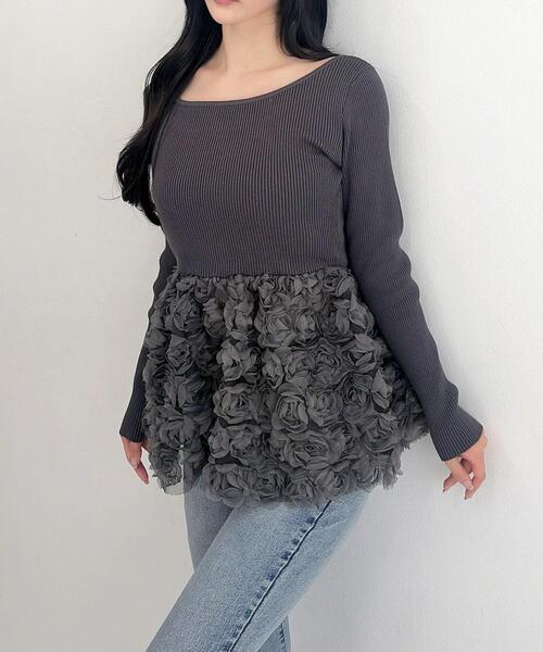 INGNI(イング)の「【SOELA】フラワーチュールペプラム長袖ニット/WEB限定(ニット/セーター・レディース・ブラック/アイボリー/チャコールグレー・FREE)」の22枚目の写真