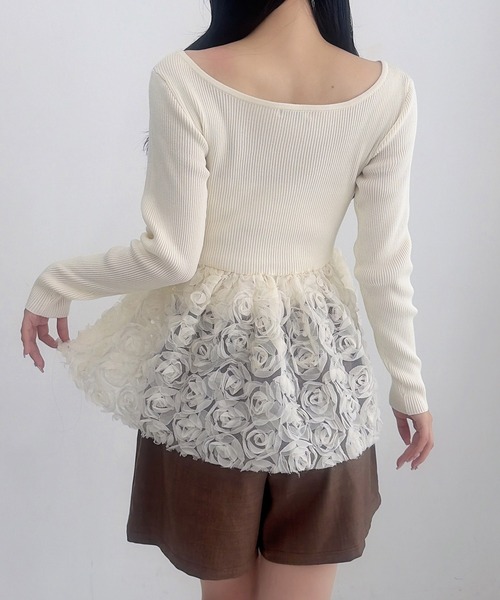 INGNI(イング)の「【SOELA】フラワーチュールペプラム長袖ニット/WEB限定(ニット/セーター・レディース・ブラック/アイボリー/チャコールグレー・FREE)」の7枚目の写真