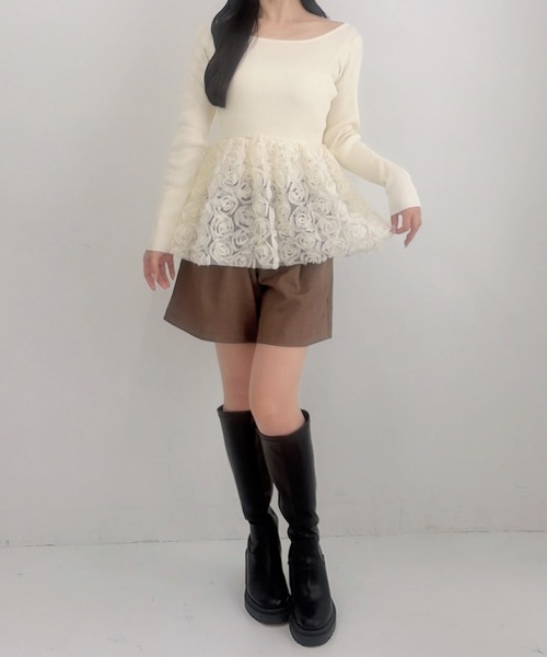 INGNI(イング)の「【SOELA】フラワーチュールペプラム長袖ニット/WEB限定(ニット/セーター・レディース・ブラック/アイボリー/チャコールグレー・FREE)」の8枚目の写真
