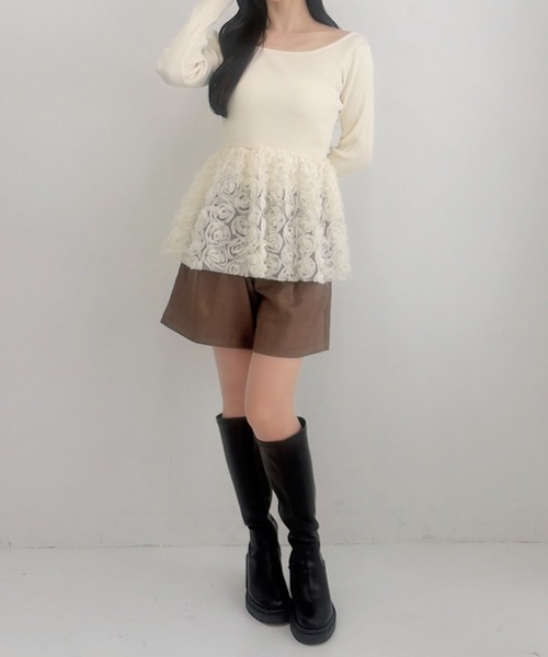 INGNI(イング)の「【SOELA】フラワーチュールペプラム長袖ニット/WEB限定(ニット/セーター・レディース・ブラック/アイボリー/チャコールグレー・FREE)」の9枚目の写真