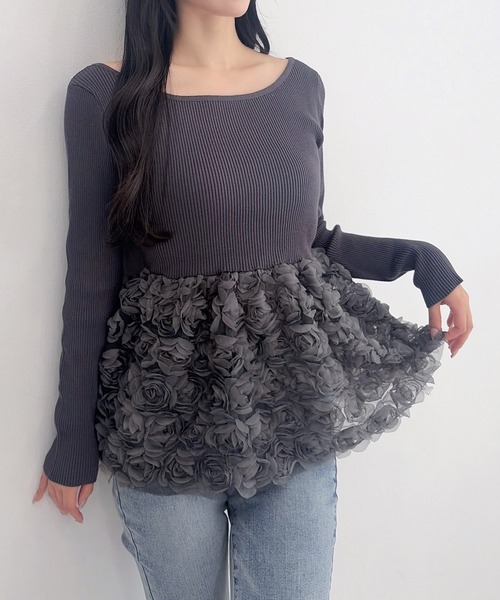 INGNI(イング)の「【SOELA】フラワーチュールペプラム長袖ニット/WEB限定(ニット/セーター・レディース・ブラック/アイボリー/チャコールグレー・FREE)」の17枚目の写真